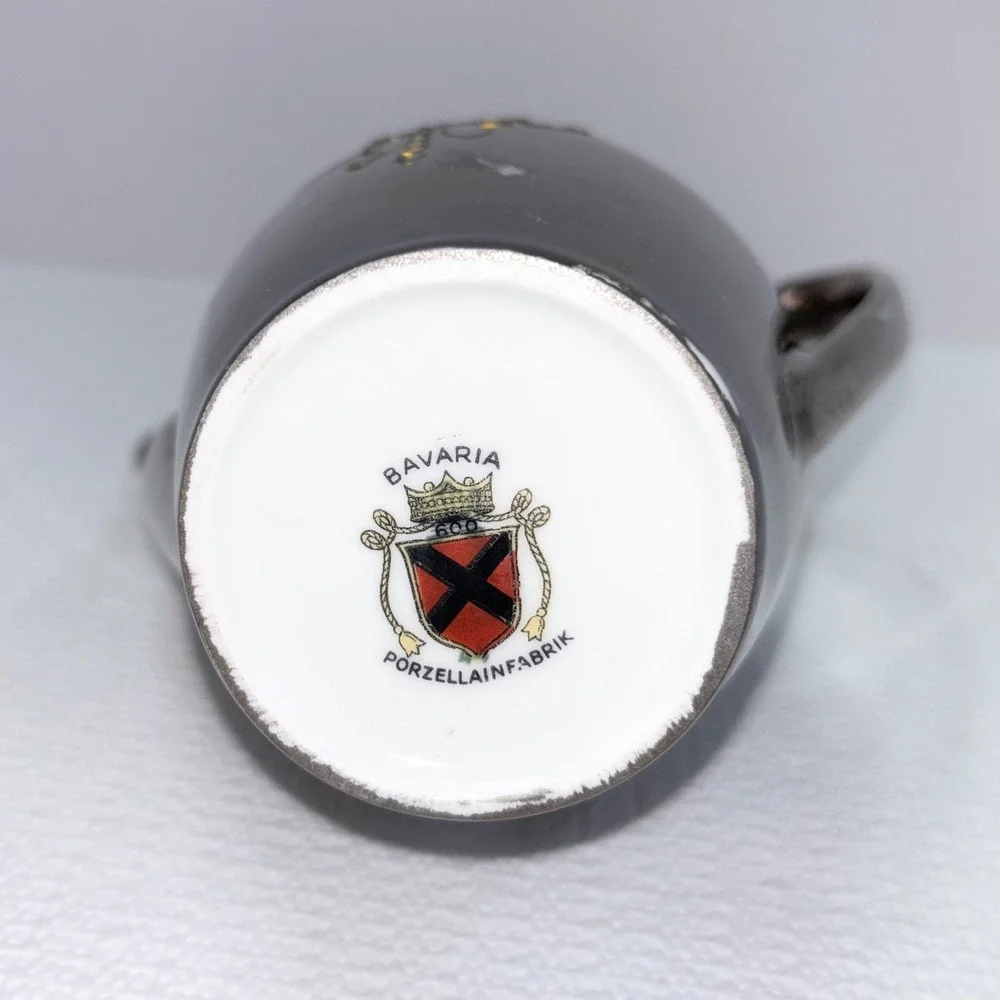 Vintage Teapot Bavaria Porzellanfabrik Porcelain Coffee Pot Silver Tone German
